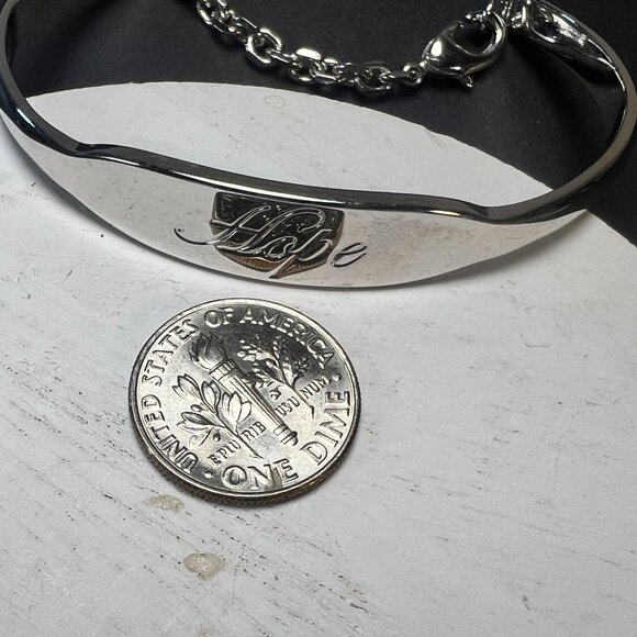 Vtg Lia Sophia Silver Tone "Hope" Engraved Bracelet With Chain Adjustable Clasp - Picture 3 of 5